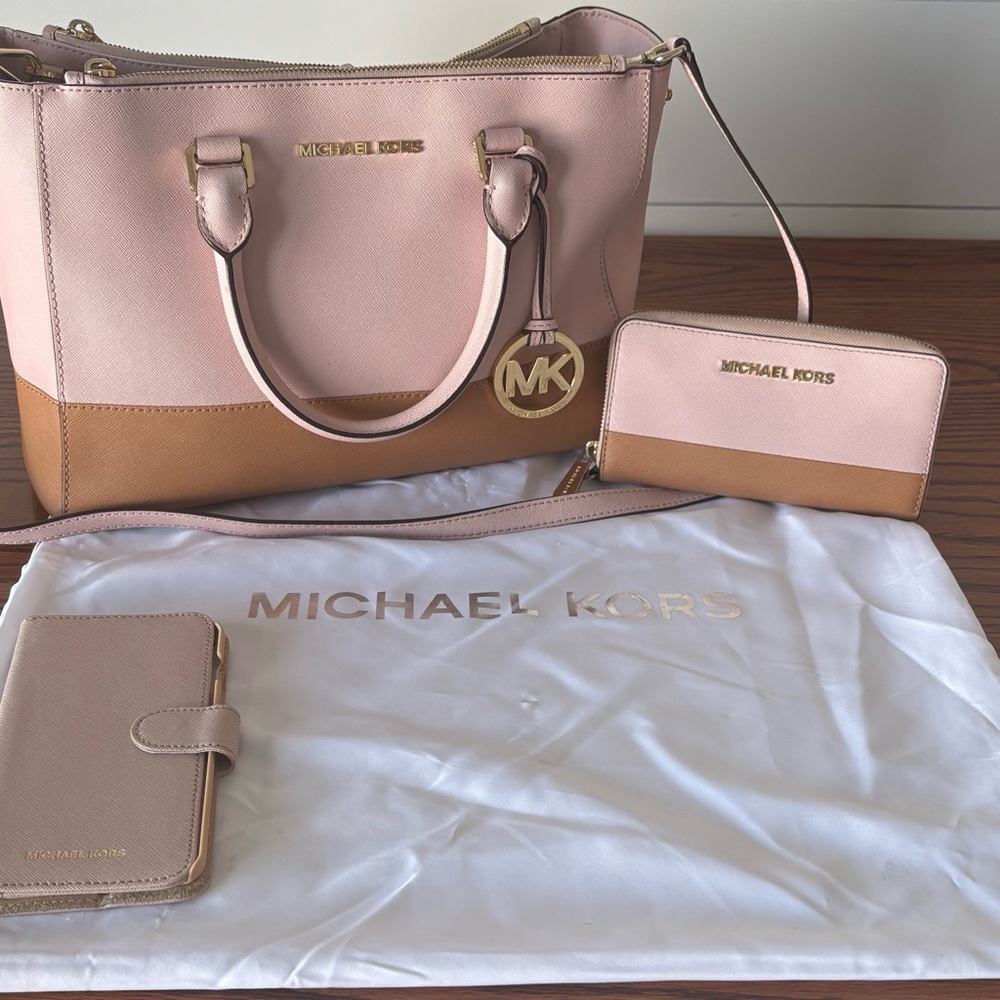 Michael Kors Pink and Tan Shoulder Bag with Wallet